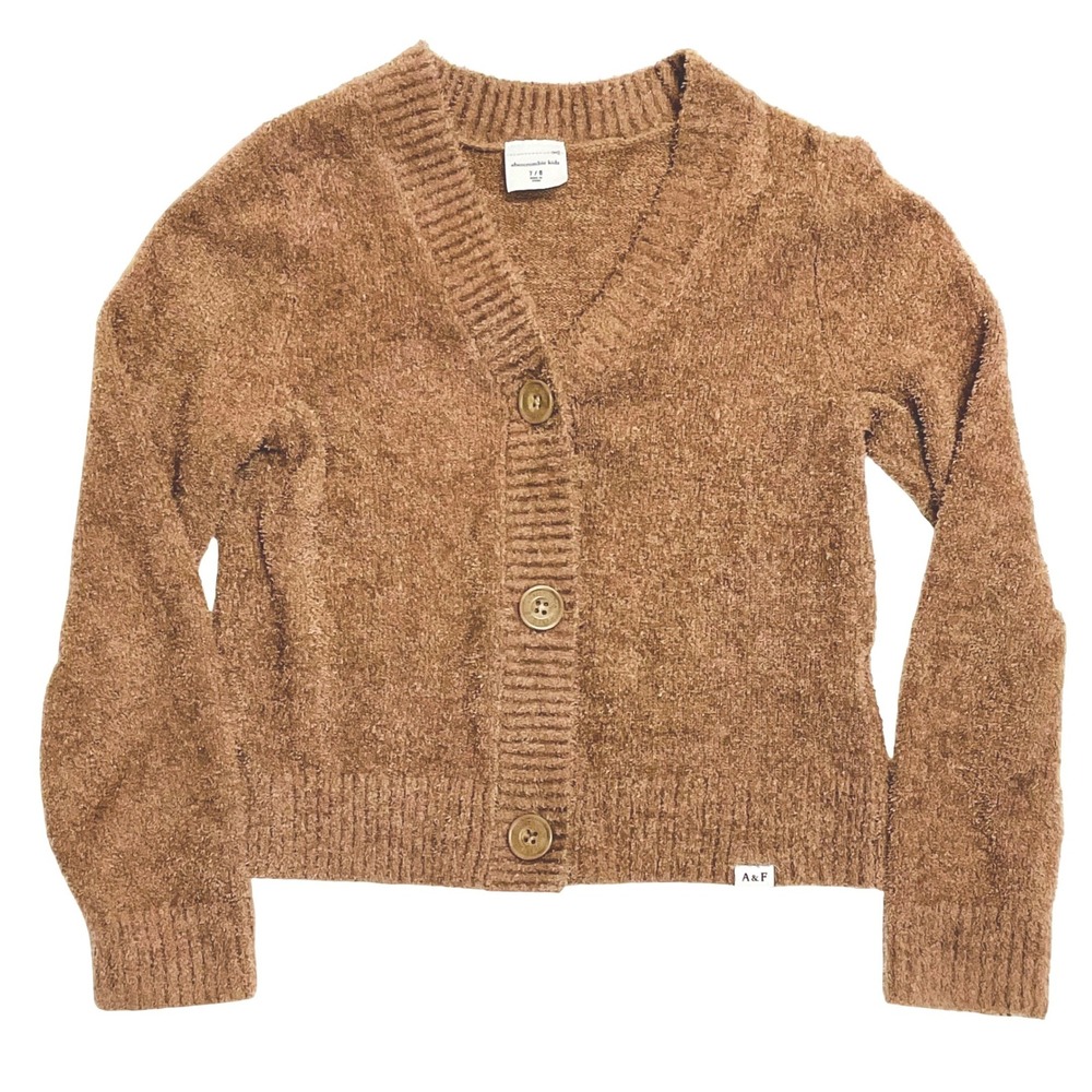 Abercrombie & Fitch kids sweater girls sz 7 8 cotton cardigan button brown fuzzy
